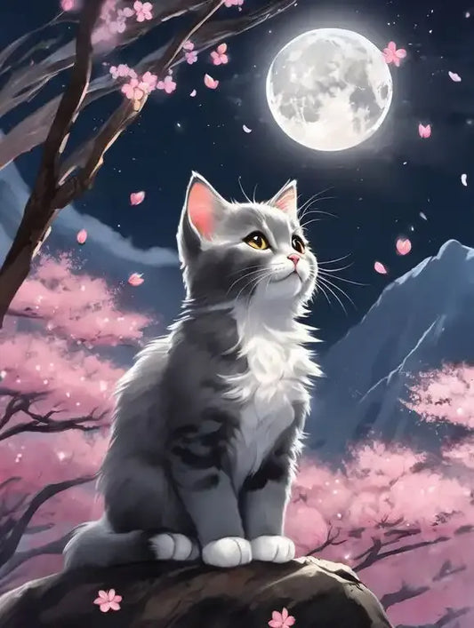 Cat under the cherry blossom