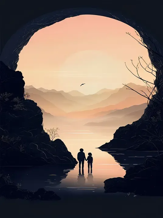 Sunset with silhouetted figures
