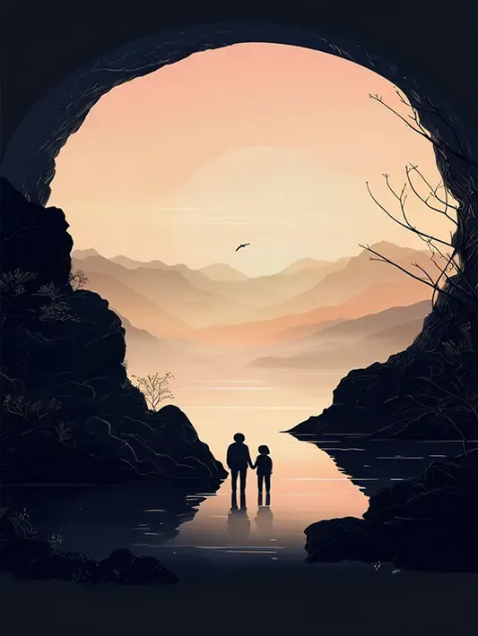 Sunset with silhouetted figures